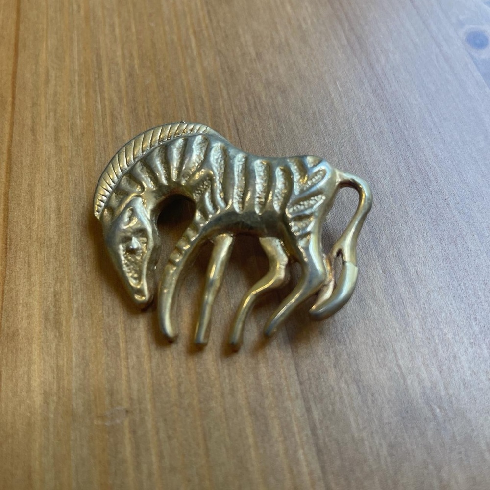 Gold Zebra Brooch with Textured Stripes